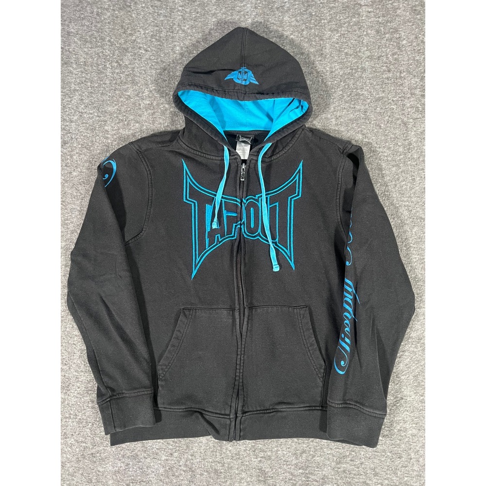 Vintage Tapout Hoodie Y2K 2000s Black Blue Full Zip Graphic Sweatshirt Mens L